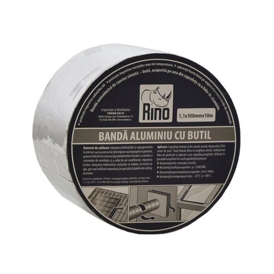 Bandă de etanșare din aluminiu cu butil RINO, 1,1mmx100mmx10m