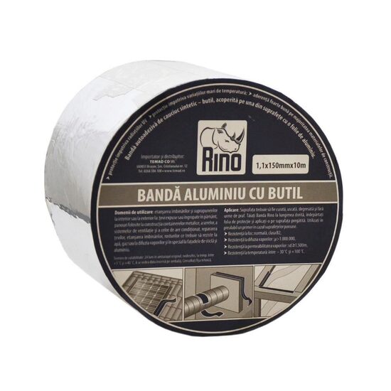 Bandă de etanșare din aluminiu cu butil RINO, 1,1mmx150mmx10m