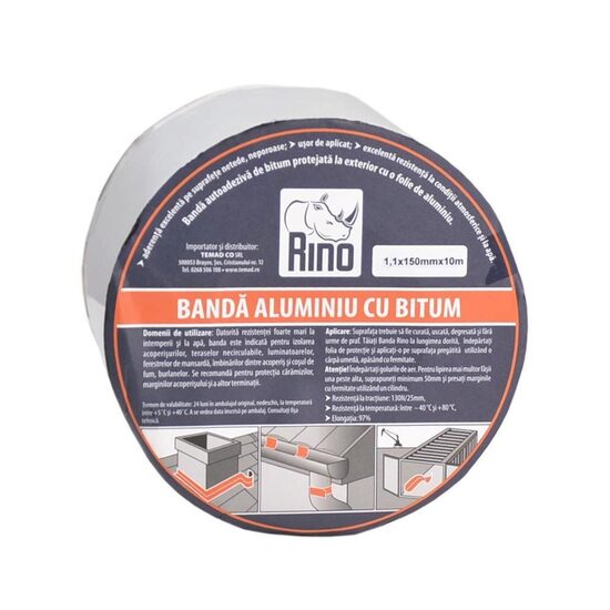 Bandă de etanșare din aluminiu cu bitum RINO, 1,1mmx150mmx10m