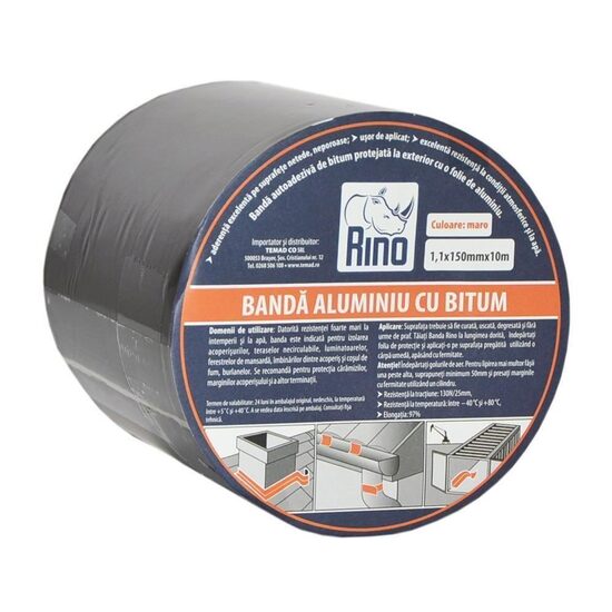 Bandă de etanșare din aluminiu cu bitum RINO, 1,1mmx150mmx10m, maro