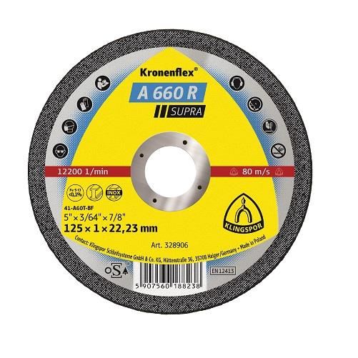 Disc de tăiere KLINGSPOR A 660 R Supra, plat, pentru inox, oțel, 125mmx1mm