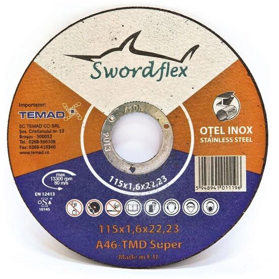 Disc de tăiere SWORDFLEX A 46 TMD SUPER, plat, pentru oțel, inox, 125mmx1,6mm