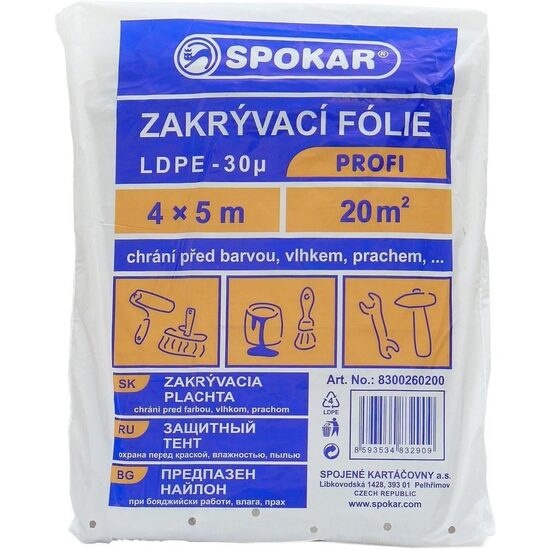 Folie de protecție dinLDPE SPOKAR, pentru diverse suprafețe, 4mx5m, 30microni