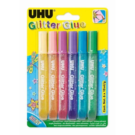 Lipici decorativ cu sclipici UHU Glitter Glue, Shiny, 6x10ml