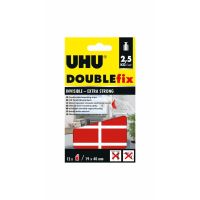 Bandă dublu adezivă UHU Double Fix, transparentă, 19x40mm, 12 bucăți pretăiate
