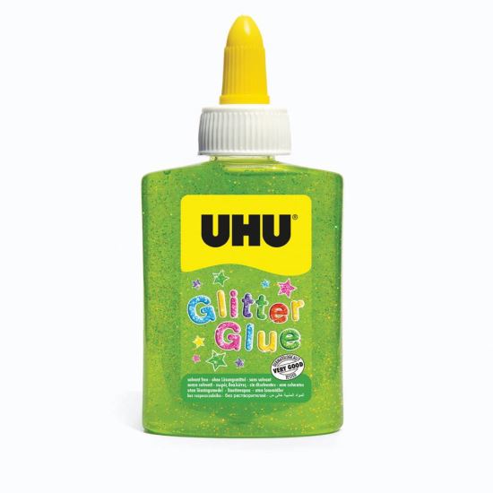 Adeziv colorat cu particule de sclipici UHU Glitter Glue, verde, 90g 
