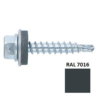 Șurub autoforant STARKFIX, cu cap hexagonal și șaibă EPDM, 4,8x35, RAL7016, 250buc