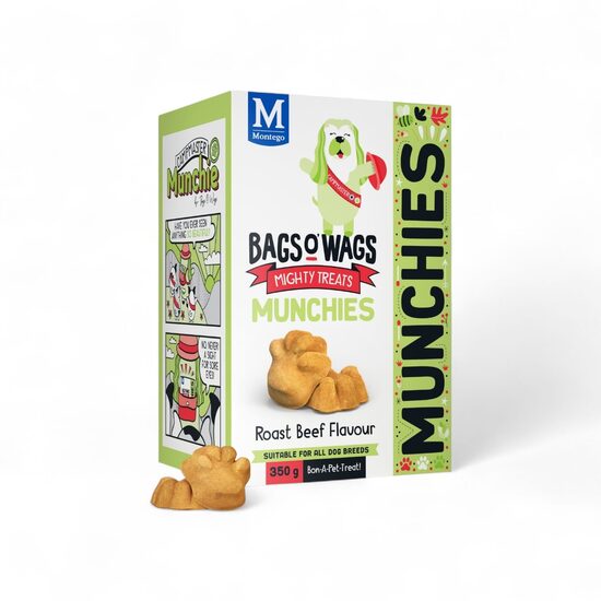 Snack pentru câine Montego Bags OWags, cu aromă de vită la rotisor, 350 g
