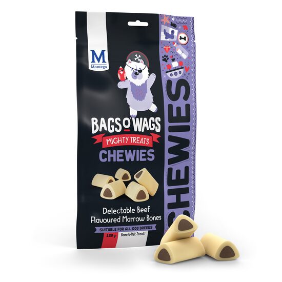 Snack pentru câine Montego Bags OWags, cu măduvă și aromă vită , 120 g