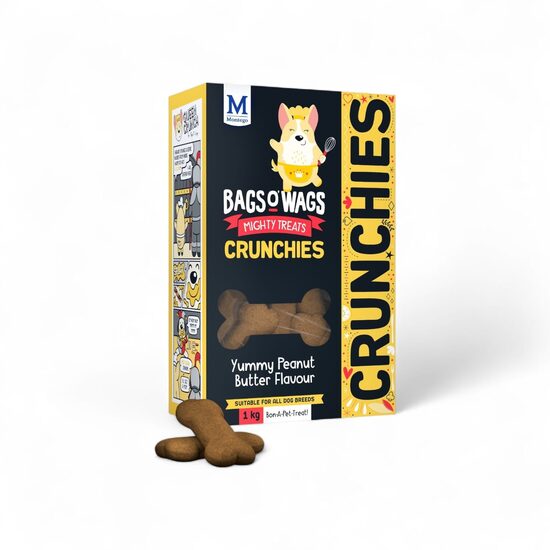 Snack pentru câine Montego Bags OWags, cu aromă de unt de arahide, 1 kg